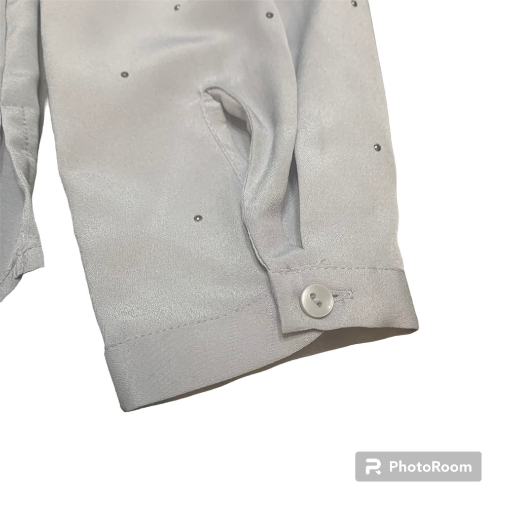 Liz Claiborne Silver Long Sleeve Dressy Rhinestone Button Up Blouse Ladies Sz S - Picture 8 of 10